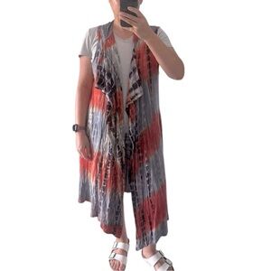 Colorful Tie-Dye Sleeveless Hooded Pocket Cardigan- Size 1X